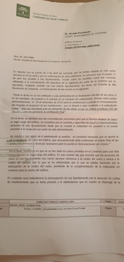 El PSOE asegura que García Urbano ha mentido en cuanto a la finalización de las obras del Hospital de Estepona - 20200715 163726 El PSOE asegura que García Urbano ha mentido en cuanto a la finalización de las obras del Hospital de Estepona - 20200715 163726